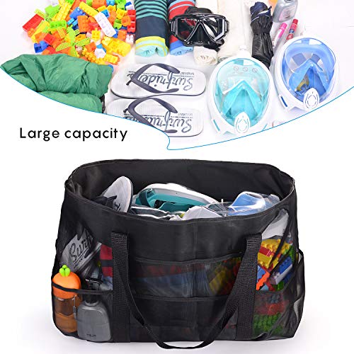 FORMIZON Bolsa Grande de Malla de Playa, Bolsas Compra Reutilizables para Almacenamiento Juguetes, Bolsa Plegable de Compras para Natación, Camping, Compras, Vacaciones Familiares, 70x45x18cm