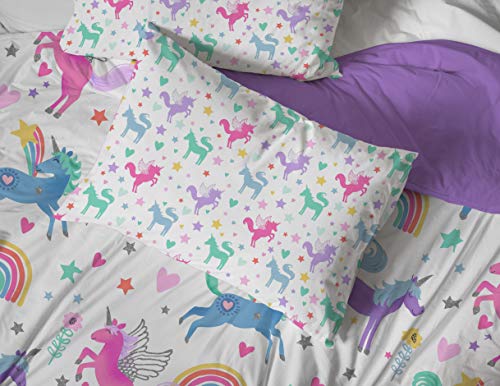 Image of Trend Collector Full Size Comforter Set 5 Piece Kids Unicorn Bedding, White