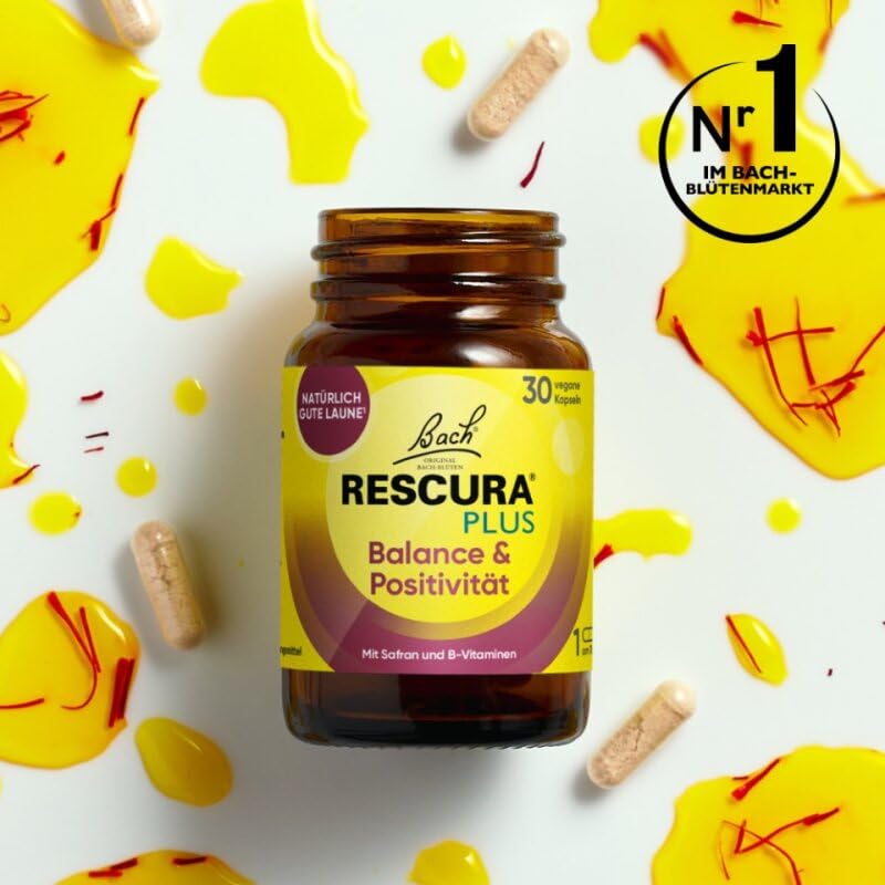 Bachblüten Original Bach RESCURA PLUS Balance & Positivität 30 vegane Kapseln | Bachblütenmischung mit B-Vitaminen und Safran I für natürlich gute Laune I ehemals Rescue