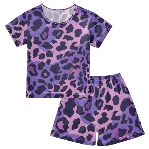 ALAZA Leopard Animal Print Pajamas Short Sleeve 2 Piece Sleepwear Top and Bottom Pajama Set Unisex