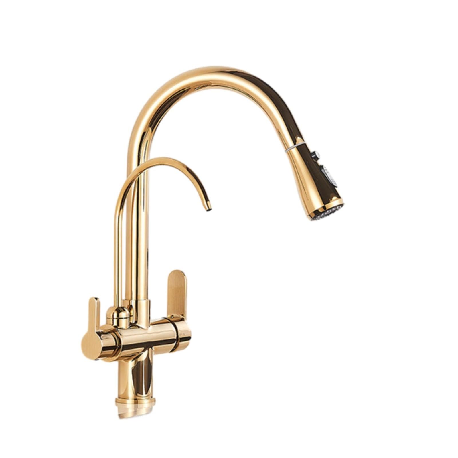 Antique Kitchen Mixer Taps with Direct Drinking Water Purifier Double Outlet Sink Faucet Hot and Cold Pull Out Function Rotatable Design.