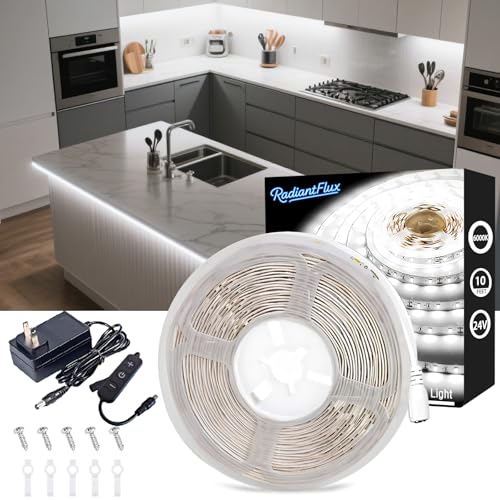 Image of Under Cabinet Lighting Kit Small Led Strip Lights 10 ft White, Dimmable Flexible LED Lights Strip, 180 Leds, Super Bright LED Tape Rope Lights for for Kitchen Cabinets, Shelf, Desk, Counter