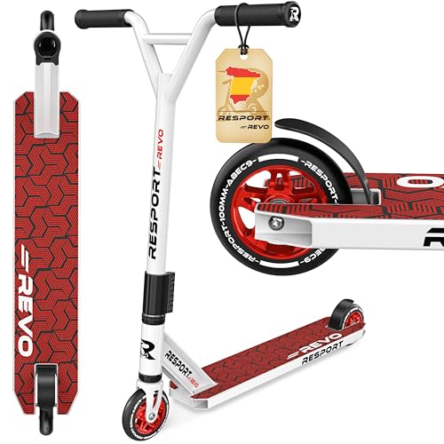 RE:SPORT Patinete de acrobacias Revo para niños y adultos con soporte, patinete profesional de 100 mm, ruedas de poliuretano y barra en Y, patinete de acrobacias, patinete ABEC 9, rodamientos de bolas