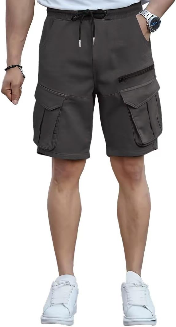 Men's Shorts Casual Stretch Lightweight Classic Drawstring Elastic Summer Work Hiking Shorts for Men with Cargo Pockets