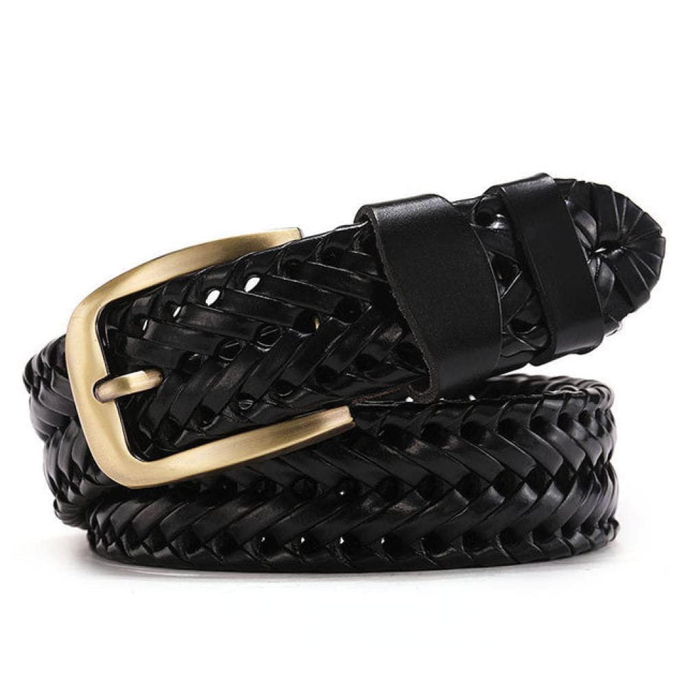 FOOOZ Men Genuine Leather Braided Belts Webbing Hand Vintage Belts for Men Gold Pin Buckle Casual for Jeans Strap