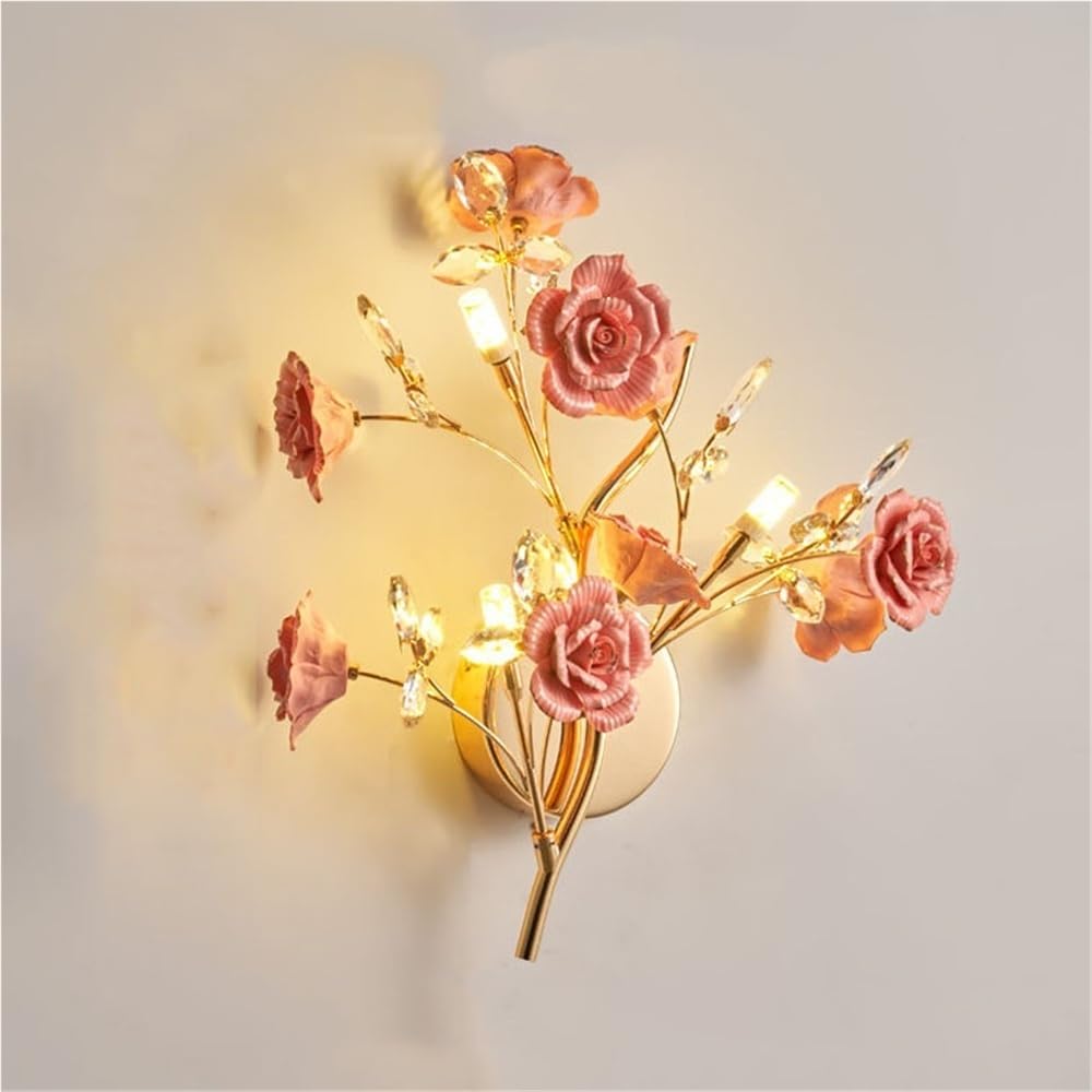LYOUAE European Style Ceramic Flower Wall Light Modern Crystal Wall Sconce