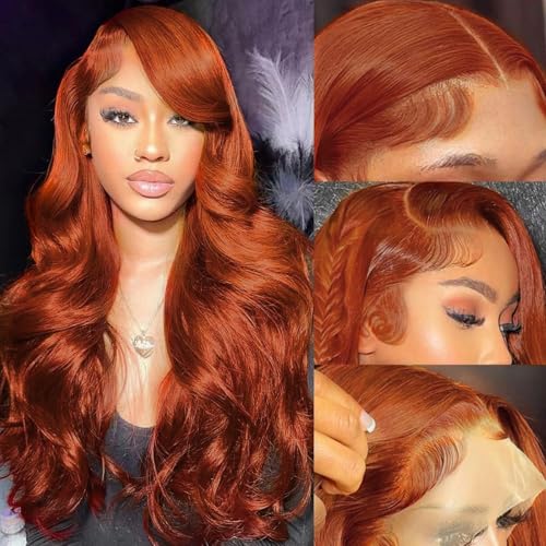 KTOOYKE 30 Inch Ginger Wig Human Hair 13x6 HD Lace Frontal Wigs Human Hair Body Wave ginger lace front wigs Human Hair Pre Plucked 200% 350# Ginger Orange Colored Wigs for Women