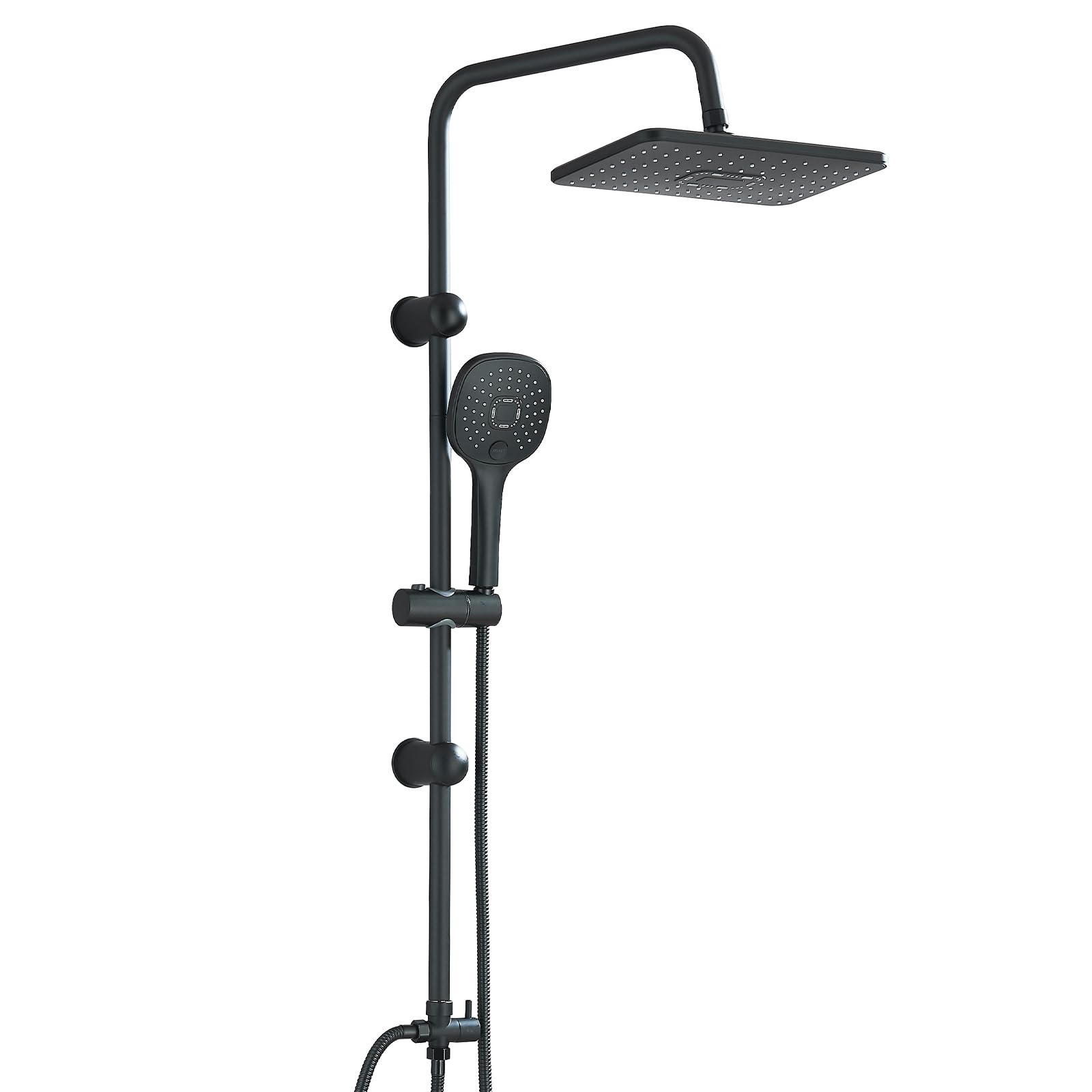 Colonna doccia fissa - Set doccia a pioggia rettangolare 29 x 19 cm nero - Kit completo con soffione a mano e pannello a pioggia - Acciaio inossidabile e ottone