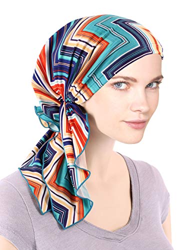 The Bella Scarf Chemo Turban Head Scarves Pre-Tied Bandana for Cancer Chevron Atlantic Blue