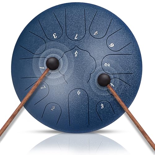 NBMICSO Steel Tongue Drum- 13 Note 12 Inches C-key Rain Drum Sound Healing Instruments - Handpan Drum for Meditation Entertainment Musical Education Concert Mind Healing Yoga (Navy Blue)