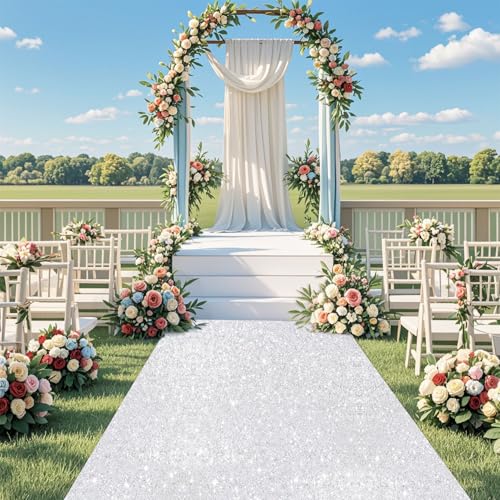 PATYDEST Silver Carpet Aisle Runner for Wedding Ceremony 2 ft x15 ft Sparkly Sequin Wedding Aisle Runners Wedding Runner Aisle Outdoor Indoor Bridal Runner Rug for Prom Party Decorations