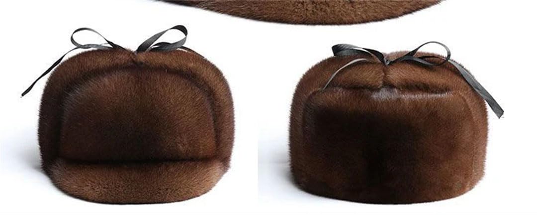Gorra de invierno para hombre y mujer, de piel de visón, unisex, para exteriores, cálido, motociclismo, visón natural, Estilo 2 negro, 55/57 cm