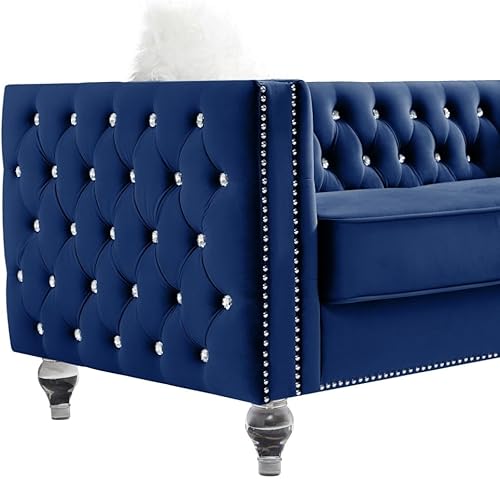 Miniatura 32 de i-POOK Sofá Chesterfield de terciopelo de 83 pulgadas de ancho con 3 asientos, 2 almohadas de felpa, patas de cristal y brazos recortados con cabeza