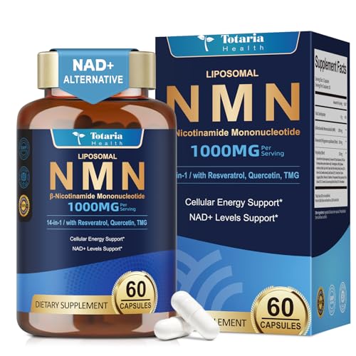 Totaria Liposomal NMN Supplement 1000mg 14-in-1 NMN Resveratrol Complex with CoQ10 TMG Quercetin ALA PQQ Support NAD Levels Cellular Energy & Healthy Aging 60 Capsules cGMP Filler Free