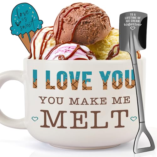 YUEYUQIU I Love You Gifts for Him Her Boyfriend Girlfriend for Christmas - Romantic Ice Cream Bowl Set Gift - Wedding Anniversary Present for Women Men, Birthday Xmas Gifts for Couples Wife Husband