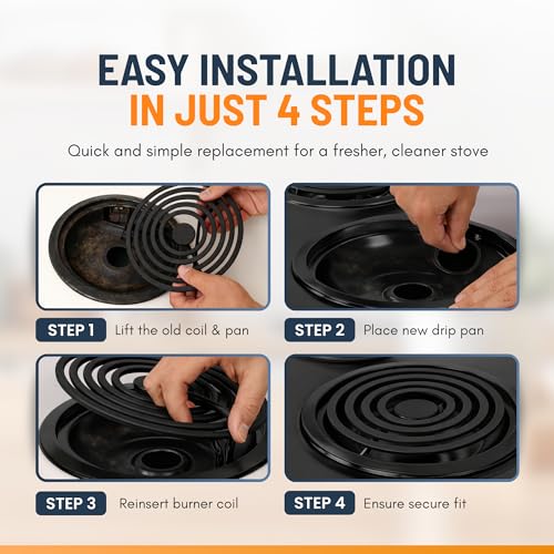 Image of Electric Stove Drip Pans Set of 4 (2 x 6-Inch & 2 x 8-Inch) Replacement Stove Drip Pans for Electric Stove Compatible with 318067041 & 318067051, Frigidaire, Kenmore, Tappan & More