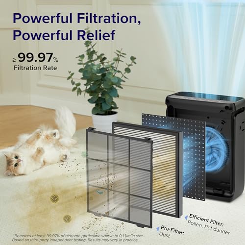 Image of LEVOIT Air Purifier for Home Pets Bedroom Up to 1073Ft Washable Pre-Filter | Quiet HEPA Sleep Mode for Pets, Allergens, Dust, Pollen, Smoke, Smart Air Quality Monitor, AHAM VERIFIDE, Vital 100S-P, Black
