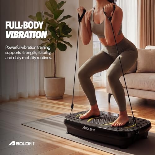 Image of Boldfit PowerBase Vibration Plate Massager, Exercise Machine for Weight Loss & Toning with 0-200 Speed Levels, 5 Modes with Remote & Resistance Bands Ideal for Home Gym Cardio, Circulation & Recovery