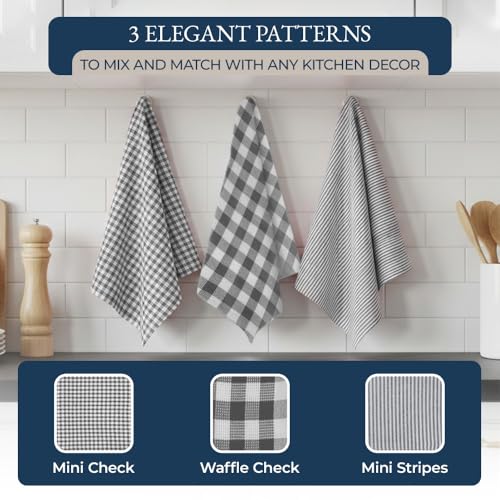 Image of LANE LINEN Kitchen Towels and Oven Mitt Set 20 Pc - Lint Free Cotton Dish Towels for Kitchen Drying, Cozy Terry Dish Rags, Flour Sack Towels for Sourdough Bread Proofing & Quilted Pot Holders - Grey