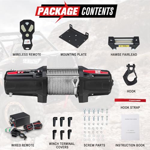 Winche eléctrico 5500 LBS con cable de acero y cuerda sintética 12 V miniatura 2