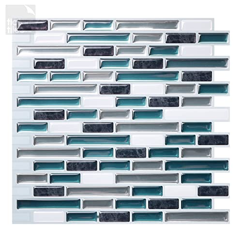 Tic Tac Tiles 10' x 10' Peel and Stick Self Adhesive Removable Stick On Kitchen Backsplash Bathroom 3D Wall Tiles in Como Designs (Bay and Gray) (10, Como Bay)