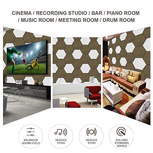 Zhermao 6 Pack Acoustic Panels Sound Proof Padding,14 X 13 X 0.4 Inches Sound Dampening Panels Bevled Edge Sound Panels, Used In Wall Decoration And Acoustic Treatment（Hexagon) (Brown) #TOP6
