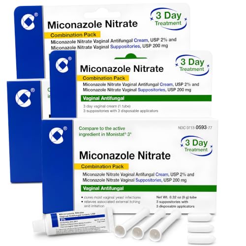 Cosette Pharmaceuticals Miconazole Nitrate 3-Day Yeast Infection Treatment - Antifungal Cream & Suppository Bundle - Relieves Itching & Irritation Combination Pack (2)