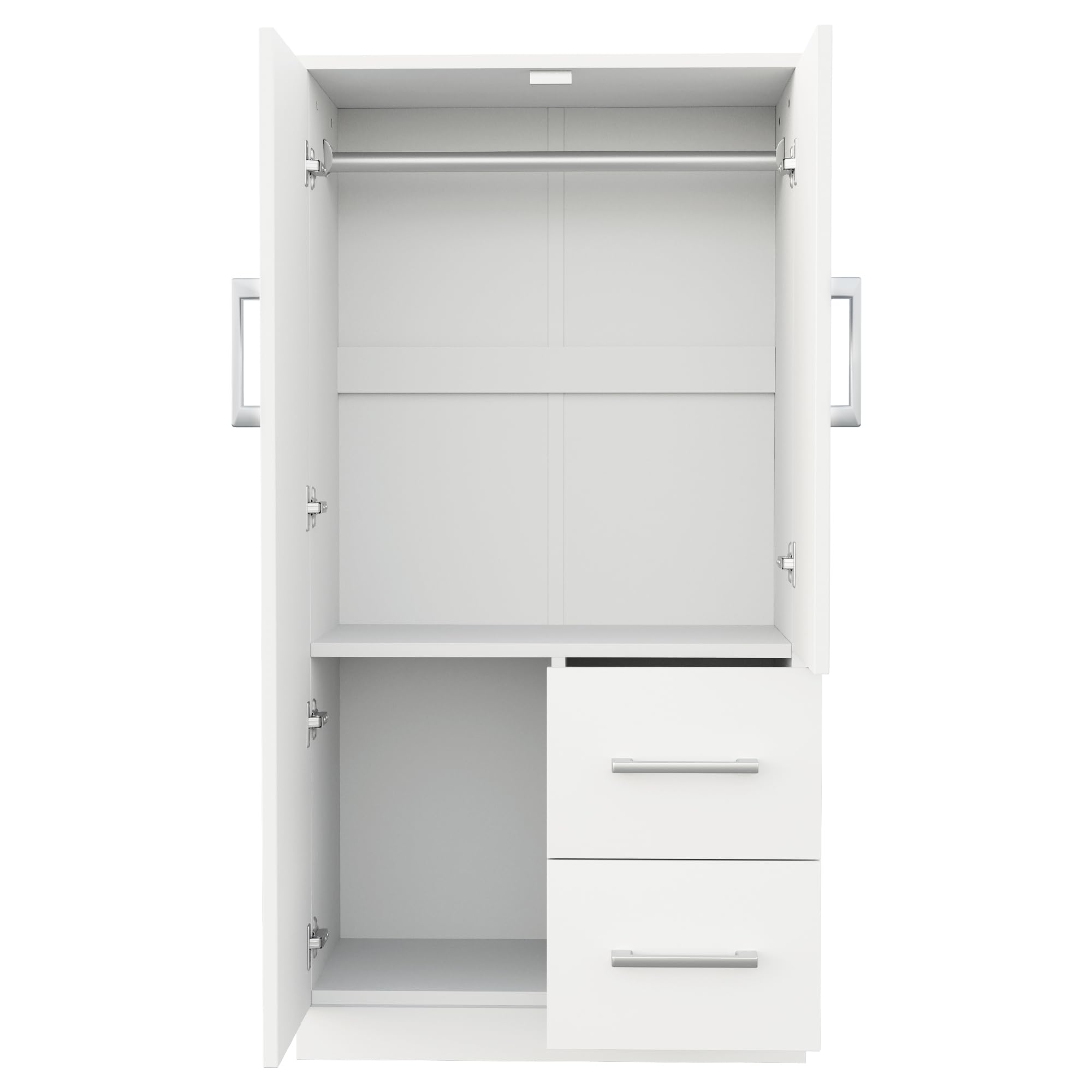 Armario 70 x 40 x 135 cm, diseño de doble puerta con cajones y compartimentos de almacenamiento, armario infantil, armario individual, color blanco