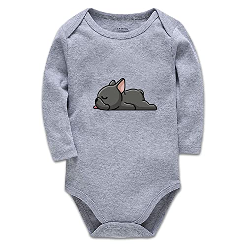 French Bull&Dog. Animal Fun Print Bodysuit Cute Baby Rompers 0-3 Months Long-Sleeved Grey Clothes