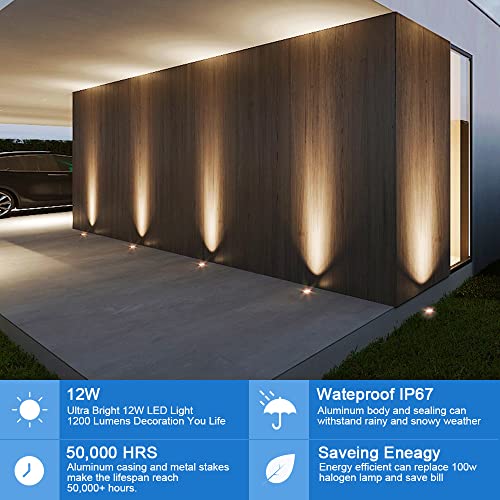 ELEGLO 12W LED Well Light Outdoor,Low Voltage Landscape Lights with Connectors, 12V-24V AC/DC Black In-Ground Lights IP67 Waterproof Paver Lights for Garden Yard,Path,Fence (8Pack 12W)