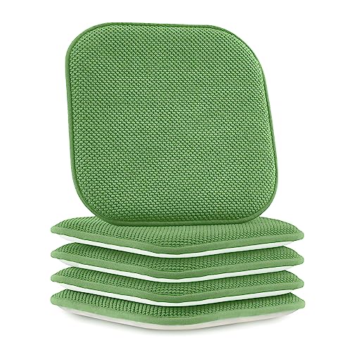 Elegant Comfort 4 Pack Chair Cushion Covers - Skid-Proof Rubber Backing - 16 x 16 Inch - Thick Dining Square Shape Seat Covers - Comfortable Textured Chair Pads with Ties - Honeycomb Pattern, Green