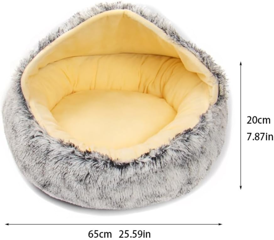 Dog Bed Cat and Dog Nest Pad Autumn and Winter Warm Plush Closed Cat Bed Pet Nest Comfortable and Soft for Sleeping Pet Bed (Color : Brown, Size : F) (Pink 25.6" L x 25.6" W x 7.9" Th)
