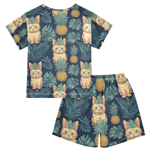 ALAZA Cute Pineapples Cats Pajama Set Short Sleeve Sleepwear Soft Lounge Nightwear2