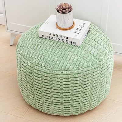 Round Pouf Ottoman Stuffed Velvet Floor Pouf Footrest,Foot Stool, Bean Bag Floor Chair for Bed Room Living | Room | Accent Seat 20x12inches with Filler (Sage Green)