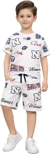 Kriyu Creation Boys Cotton Printed T-Shirt &amp; Shorts Co-Ord Set, Half Sleeve, Casual Summer Outfit for Kids, 3-10 Years