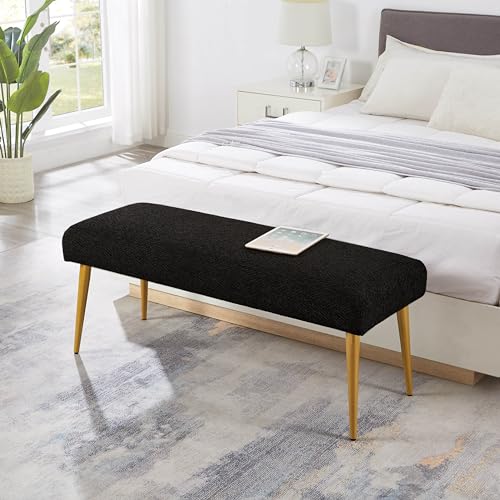 Banc d’entrée noir rembourré pieds dorés Ball & Cast