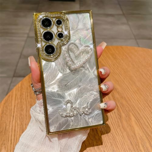 Coque Antichoc Samsung S24 Plus Évitez les Rayures Motif Plumes Or