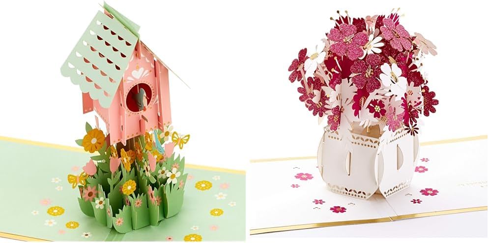 Hallmark Signature Paper Wonder Pop Up Mothers Day Cards for Mom (Birdhouse and Flowers in Vase)