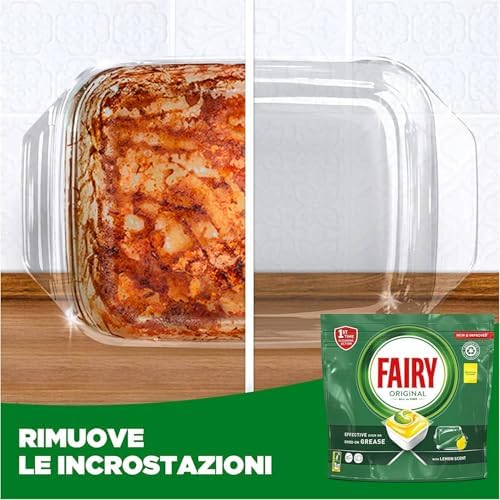 Fairy Original Pastiglie Lavastoviglie, 205 Capsule, Limone, Detersivo Con Azione Pulente Al Primo Lavaggio, Efficace Sul Grasso Incrostato Con Azione Brillante