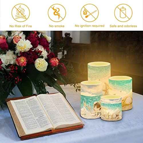 Image of Flameless Candles Battery Powered with Multicolor Timer Remote Control Everlasting Fake Candles for Party Garden Indoor Outdoor Coastal Decor, Beach Coastal Multi