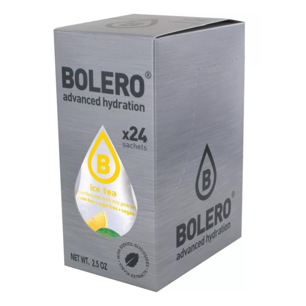 Bolero Drink 24 Bustine 3 gr grammi Sticks Frutta Preparato Polvere Solubile Per Bevanda Fresca in Acqua Prodotto, 72 grammi dolcificato alla stevia (Ice Tea Lemon)