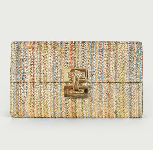 Straw Clutch Purse for Women Chic Color Blocked Evening Handbag Summer Beach Shoulder Bag Travel Party Chain Purse2