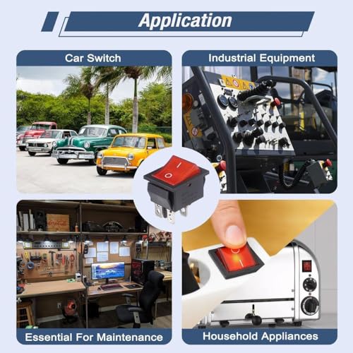 Image of Heavy-Duty AC 30A 250V 4 Pin Welding Machine Power Switch, Electric Heater Switch With Indicator Light On-Off Rectangle Rocker Switch DPDT Red Indicator Light 4 Pin big Rocker Switch (5, GREEN)