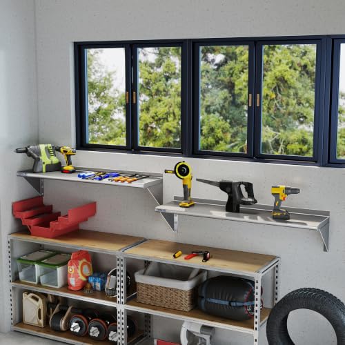 Image of HARDURA 2 Pack Stainless Steel Shelf 12 inch X 48 inch, 200Lb Commercial Wall Mount Metal Shelving with Backsplash and Brackets for Kitchen, Restaurant, Laundry Room and Home