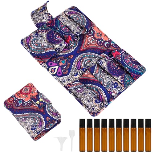 Biiange Essential Oil Purse Set, Essential Oil Storage Bag, with 10 x 10ml Glass Bottle, for Home...