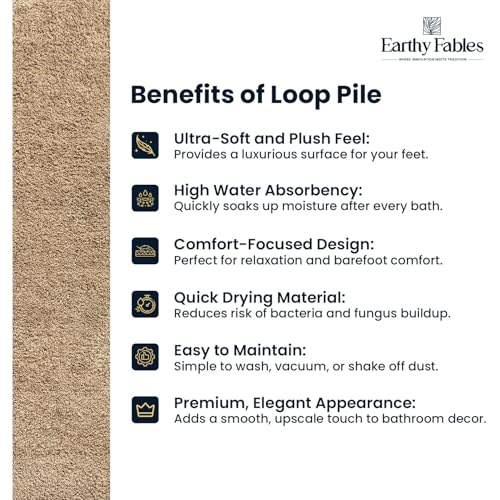 Image of Earthy Fables Soft Microfiber Bath Mat - Loop Pile, Quick Dry, Anti-Skid, Water Absorbent, Non-Slip, Machine Washable Floor Rug, Shower Mat, Door Mat for Bathroom, Bedroom, 60x40 cm - Beige