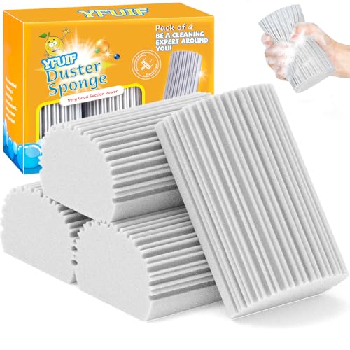 Image of 4 Pack Damp Clean Duster Sponge, Magic Sponge Eraser for Household Cleaning, Reusable Dusters Cleaning Supplies for Housekeeping, Dish, Blinds, Glass, Baseboards,Window Track Grooves and Faucets