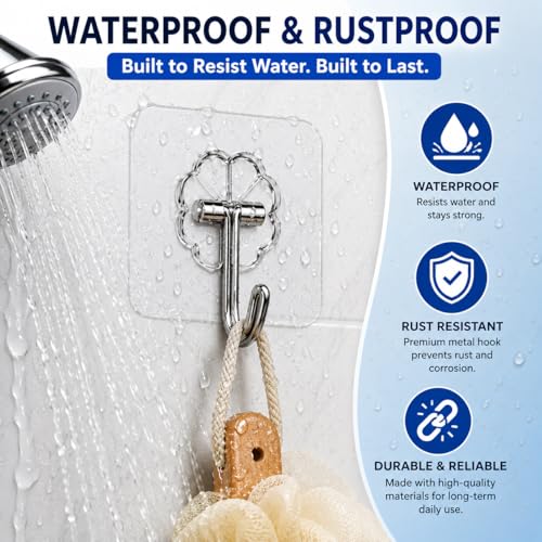 Image of Bindian Self Adhesive Wall Hooks - 25 Pcs Heavy Duty Wall Hooks for Hanging | Nail Free Sticky Hooks for Heavy Items Without Drilling, Transparent Hanger for Wall Hook (25, White)