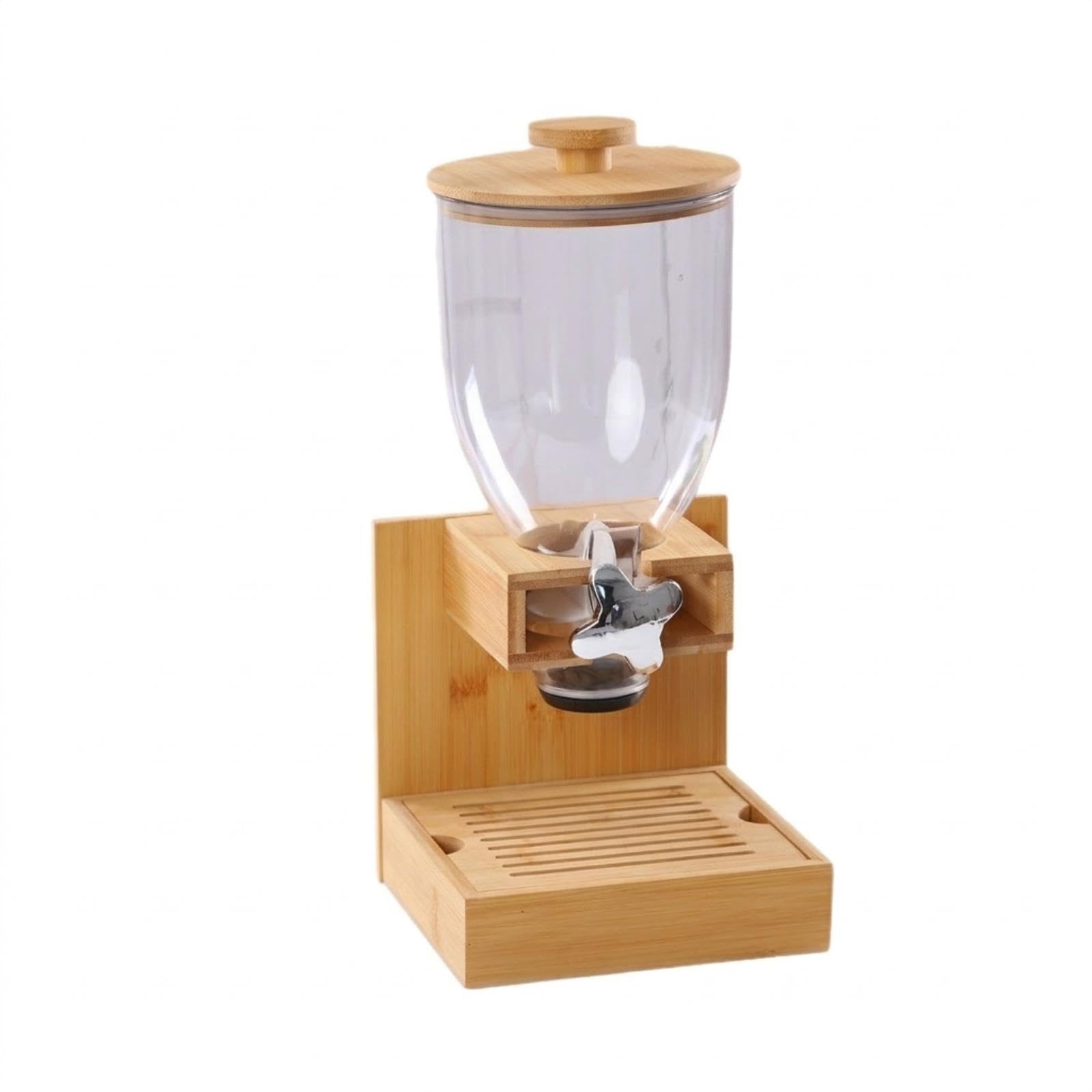 countertop dispenser with wooden base transparent dry food dispenser with lever clear for kitchen, pantry