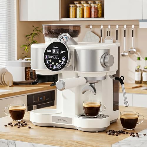 Image of Espresso Machine with Coffee Grinder, 20-Bar Professional Espresso Maker with Steam Wand, Fast Heating System, Removable Water Tank, Cappuccino & Latte Coffee Machine for Home Baristas